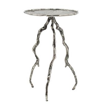 24 Inch Accent Table, Aluminum Metal Branch Tripod Legs, Antique Silver