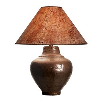 Rozy 25 Inch Table Lamp, Urn Shaped Base, Empire Shade, Dark Brown Finish