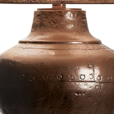 Rozy 25 Inch Table Lamp, Urn Shaped Base, Empire Shade, Dark Brown Finish