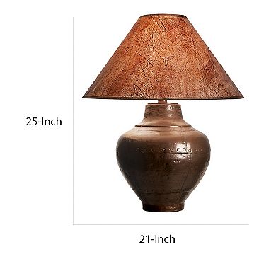 Rozy 25 Inch Table Lamp, Urn Shaped Base, Empire Shade, Dark Brown Finish