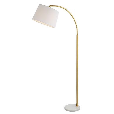65 Inch Arc Floor Lamp With Adjustable Shade, Marble Base, Gold, White