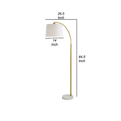 65 Inch Arc Floor Lamp With Adjustable Shade, Marble Base, Gold, White