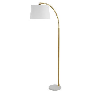 65 Inch Arc Floor Lamp With Adjustable Shade, Marble Base, Gold, White