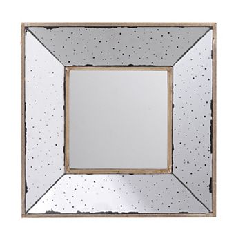 Joe 12 Inch Square Wall Mirror, 3 Dimensional, Speckled Off White And Brown