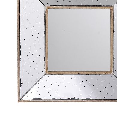 Joe 12 Inch Square Wall Mirror, 3 Dimensional, Speckled Off White And Brown