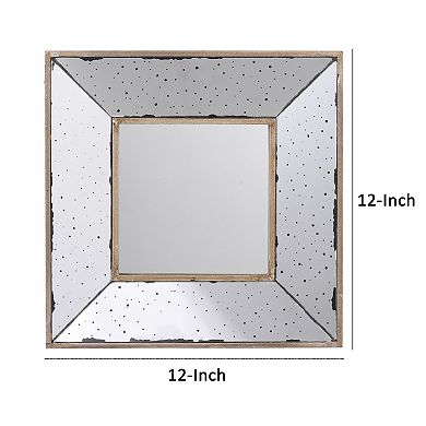 Joe 12 Inch Square Wall Mirror, 3 Dimensional, Speckled Off White And Brown