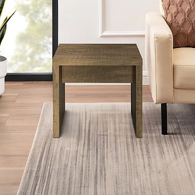 Nette 24 Inch End Table With Rough Hewn Saw Marks, Wood, Natural Brown