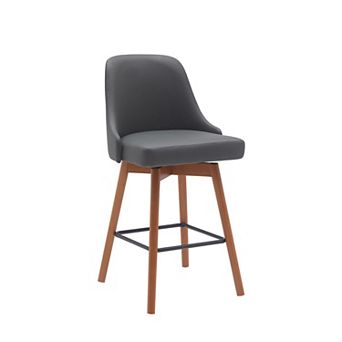 Sean 26 Inch Counter Stool Chair, Swivel, Parson, Gray Faux Leather, Brown