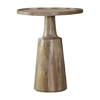 Coch 24 Inch Artisan Accent Table With Round Tabletop, Tapered Base, Brown