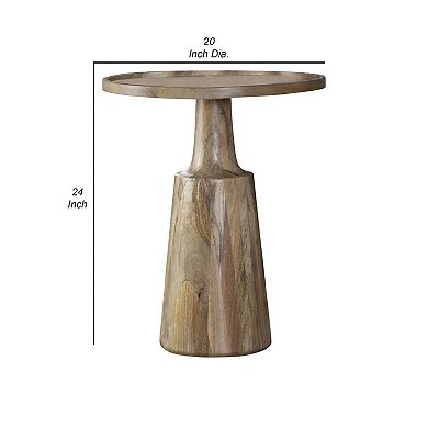 Coch 24 Inch Artisan Accent Table With Round Tabletop, Tapered Base, Brown