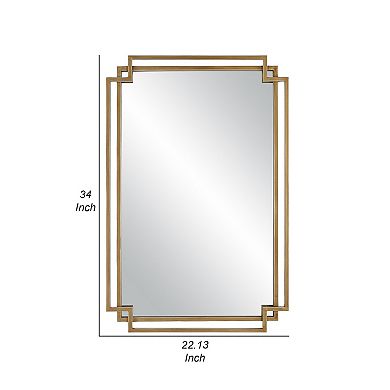 22 X 34 Rectangular Accent Mirror With Two Overlapping Frames, Brushed Gold
