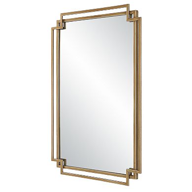 22 X 34 Rectangular Accent Mirror With Two Overlapping Frames, Brushed Gold