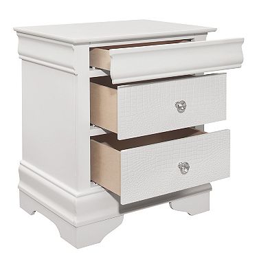 Teich 24 Inch Wood Nightstand, 2 Drawers, Textured Panels, Crisp White