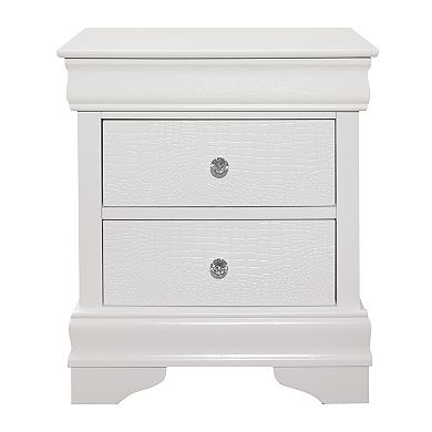 Teich 24 Inch Wood Nightstand, 2 Drawers, Textured Panels, Crisp White