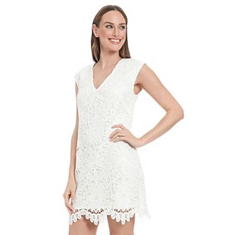 Petite London Times V-Neck Flower Lace Short Dress