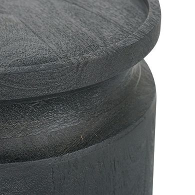 16 Inch Side End Table, Modern Cylinder Jar Like Design, Mango Wood, Black