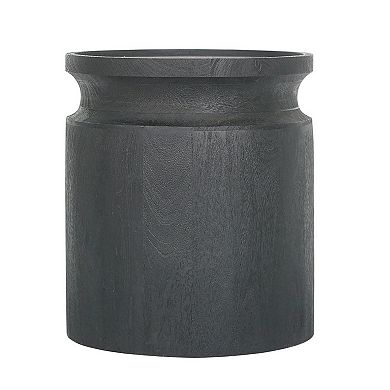 16 Inch Side End Table, Modern Cylinder Jar Like Design, Mango Wood, Black