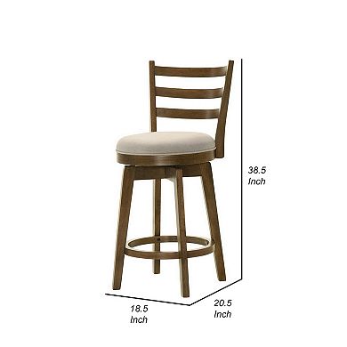 Fila 26 Inch Counter Height Swivel Stool Chair, Padded Seat, Brown