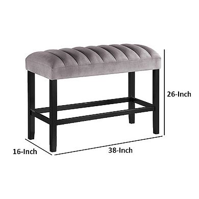 Marcus 38 Inch Counter Height Bench, Wood Frame, Fabric Upholstery, Gray