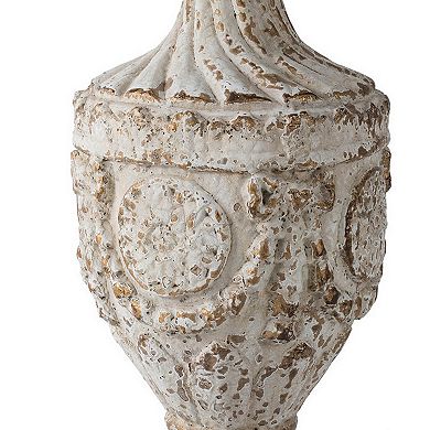 31 Inch Accent Side Table, Pedestal Urn Base, Round Top, Antique White