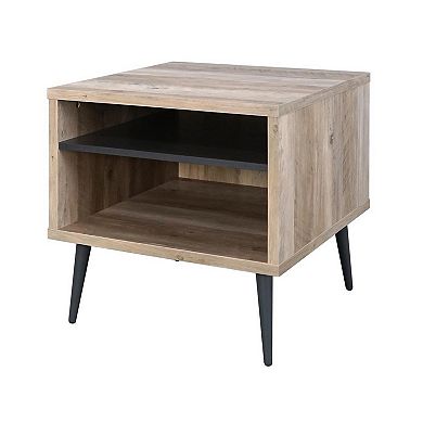Carly 22 Inch Side End Table, Tapered Legs, 1 Shelf, Light Brown And Gray