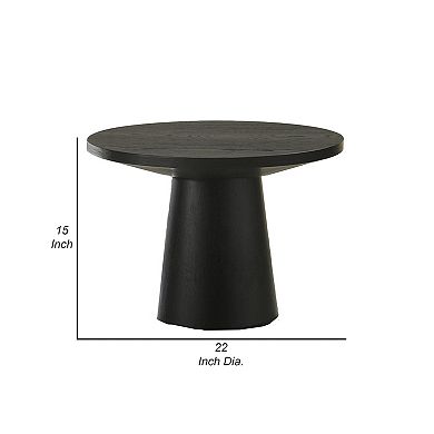 Yuvi 22 Inch Side End Table, Round Top, Pedestal Base, Ebony Black Finish