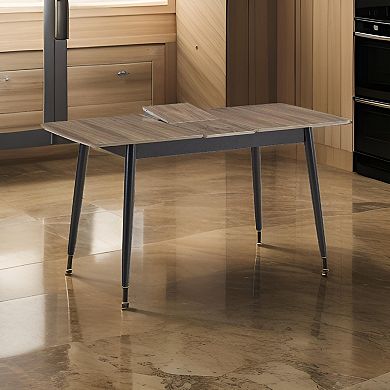 Anae 51-63 Inch Dining Table, Butterfly Leaf, Brown Wood Top, Black Legs