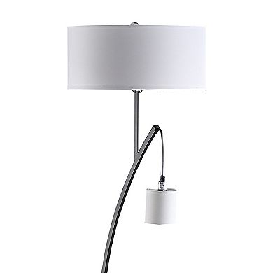 Jiya 59 Inch Arc Floor Lamp, Hanging Design, 2 White Drum Shades, Black