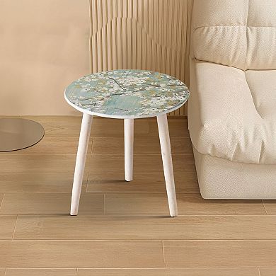 Byle 16, 20 Inch Side Table Set Of 2, Floral Design, Cherry Blossom, Blue