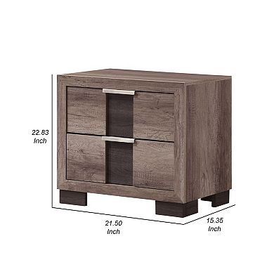 Rangley 24 Inch Nightstand, 2 Drawers, Chrome Metal Handles, Brown Wood