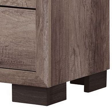 Rangley 24 Inch Nightstand, 2 Drawers, Chrome Metal Handles, Brown Wood