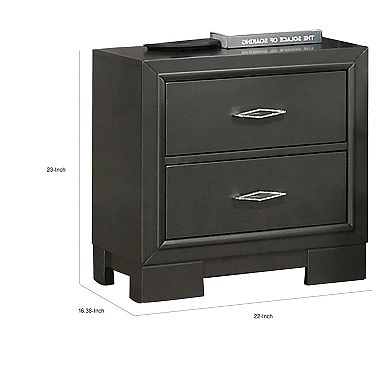 Aliso 23 Inch Nightstand, 2 Drawers, Bracket Feet, Solid Wood, Dark Gray