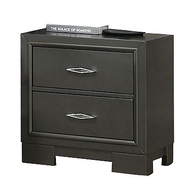 Aliso 23 Inch Nightstand, 2 Drawers, Bracket Feet, Solid Wood, Dark Gray