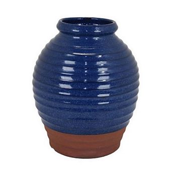 Kohl 15 Inch Decorative Vase, Pot Shape, Ceramic, Blue And Brown Finish