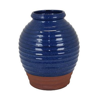 Kohl 15 Inch Decorative Vase, Pot Shape, Ceramic, Blue And Brown Finish