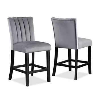 Marcus 26 Inch Counter Height Chair Set Of 2, Channel Tufted, Wood, Gray