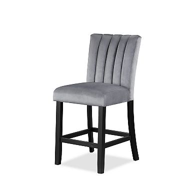 Marcus 26 Inch Counter Height Chair Set Of 2, Channel Tufted, Wood, Gray