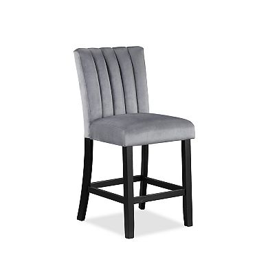 Marcus 26 Inch Counter Height Chair Set Of 2, Channel Tufted, Wood, Gray