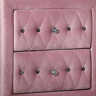 Zoha 26 Inch Nightstand, 2 Drawer, Cabriole Legs, Wood, Pink Upholstery