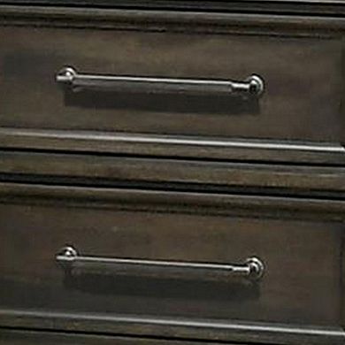Ston 26 Inch Nightstand, 2 Drawers, Pewter Handles, Crown Mold, Wood, Gray