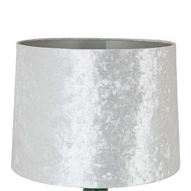 27 Inch Table Lamp, Drum Shade, Round Drop Shaped Glass Body, Green Finish