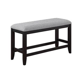 Kara 42 Inch Counter Height Bench, Wood Frame, Fabric Upholstery, Gray