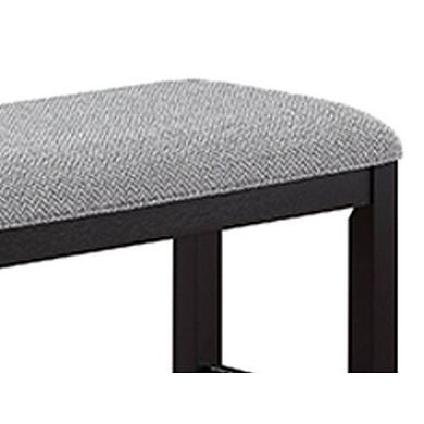 Kara 42 Inch Counter Height Bench, Wood Frame, Fabric Upholstery, Gray