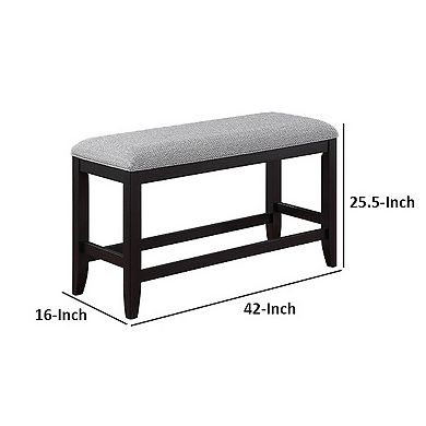 Kara 42 Inch Counter Height Bench, Wood Frame, Fabric Upholstery, Gray
