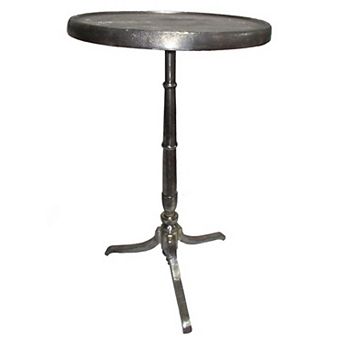 41 Inch Plant Stand Table, Round Top, Turned Base, Modern Silver Aluminium
