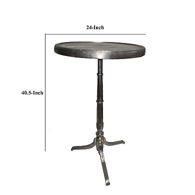 41 Inch Plant Stand Table, Round Top, Turned Base, Modern Silver Aluminium