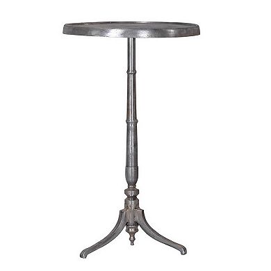 41 Inch Plant Stand Table, Round Top, Turned Base, Modern Silver Aluminium