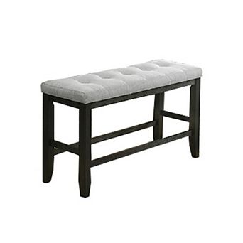 Woodlands 48 Inch Counter Height Bench, Wood, Tufted Seat, Black, White