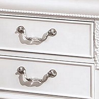 Aleci 24 Inch Nightstand, 2 Drawers, Carved Details, Solid Wood, White