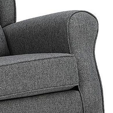 34 Inch Rocking Chair, Wood Frame, Channel Tufted Gray Fabric Upholstery